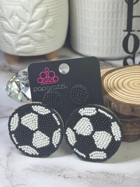 paparazzi Black & White Soccer Beaded Stud Earrings- 2 available